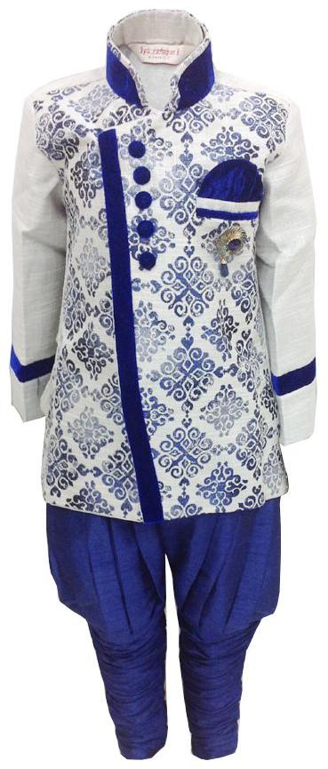 

P K GARMENTS Boy Polyester Printed Sherwani - Blue