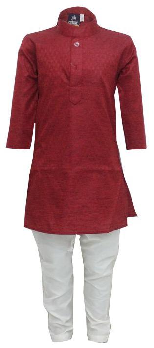 

P K GARMENTS Boy Cotton blend Solid Kurta pyjama set - Maroon White