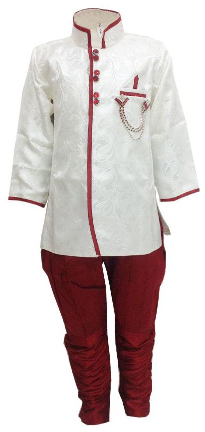 

P K GARMENTS Boy Polyester Solid Sherwani - Cream Maroon