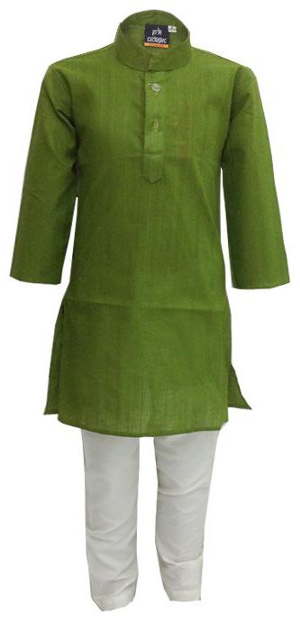 

P K GARMENTS Boy Cotton blend Solid Kurta pyjama set - Green White