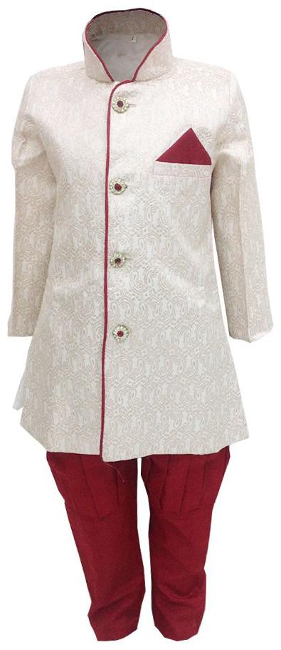 

P K GARMENTS Boy Polyester Solid Sherwani - Beige Maroon