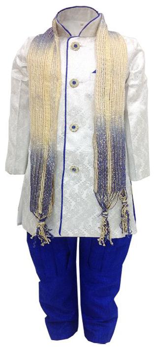 

P K GARMENTS Boy Polyester Solid Sherwani - Cream Blue