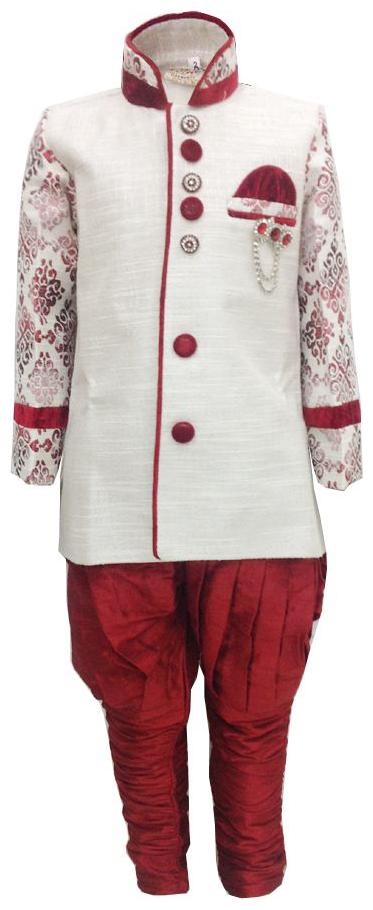 

P K GARMENTS Boy Polyester Printed Sherwani - Maroon