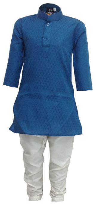 

P K GARMENTS Boy Cotton blend Solid Kurta pyjama set - Grey Blue