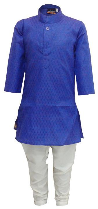 

P K GARMENTS Boy Cotton blend Solid Kurta pyjama set - Blue White