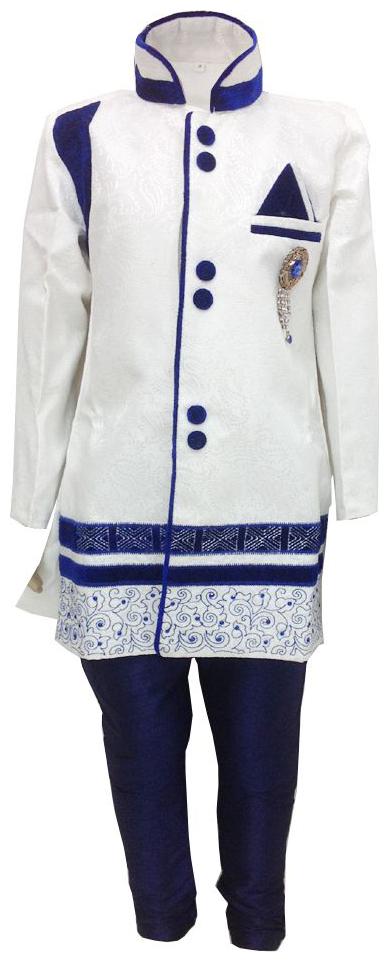 

P K GARMENTS Boy Polyester Solid Sherwani - Blue