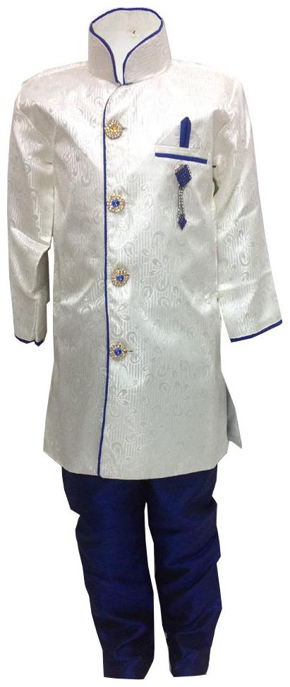 

P K GARMENTS Boy Polyester Solid Sherwani - Cream Blue