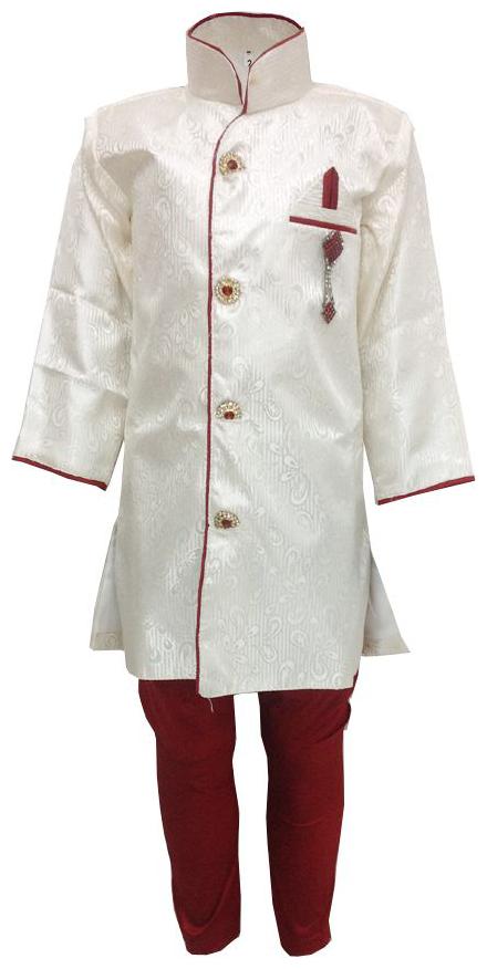 

P K GARMENTS Boy Polyester Solid Sherwani - Beige Maroon