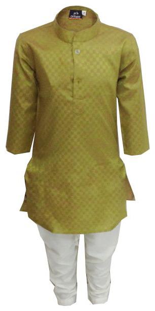 

P K GARMENTS Boy Cotton blend Solid Kurta pyjama set - Green White