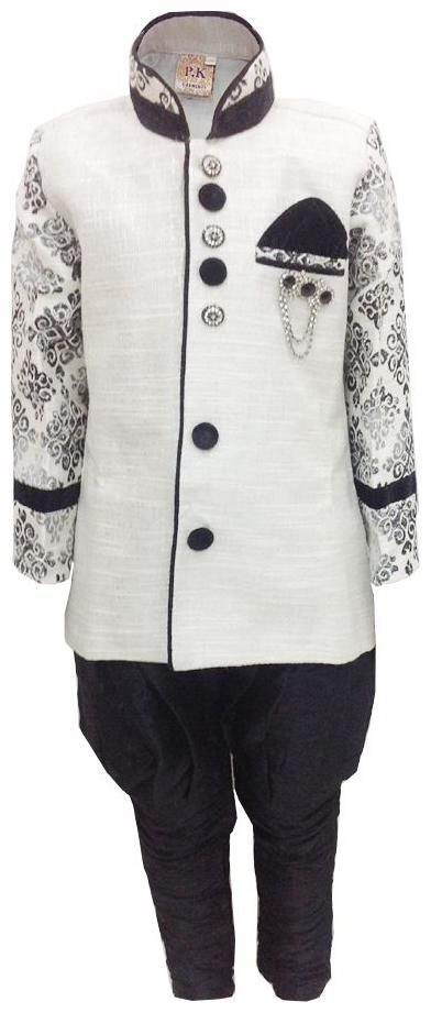 

P K GARMENTS Boy Polyester Printed Sherwani - Black White
