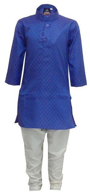 

P K GARMENTS Boy Cotton blend Solid Kurta pyjama set - Blue White