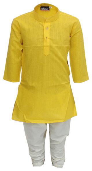 

P K GARMENTS Boy Cotton blend Solid Kurta pyjama set - Yellow White