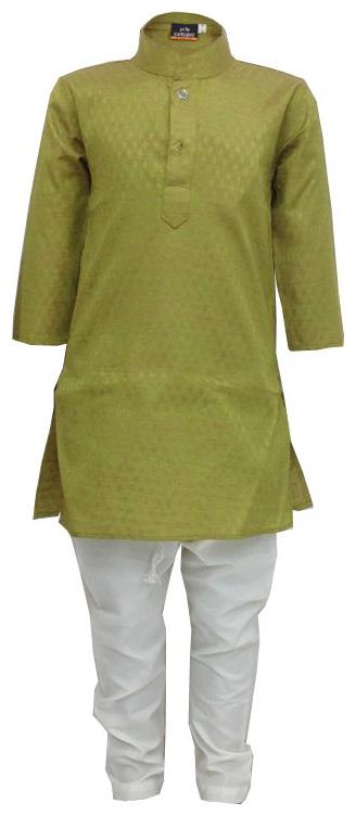 

P K GARMENTS Boy Cotton blend Solid Kurta pyjama set - Green White