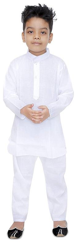 

PK Hub Boy Cotton Solid Kurta pyjama set - White