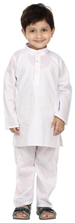 

PK Hub Boy Cotton Solid Kurta pyjama set - White