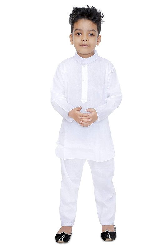 

PK Hub Boy Cotton Solid Kurta pyjama set - White