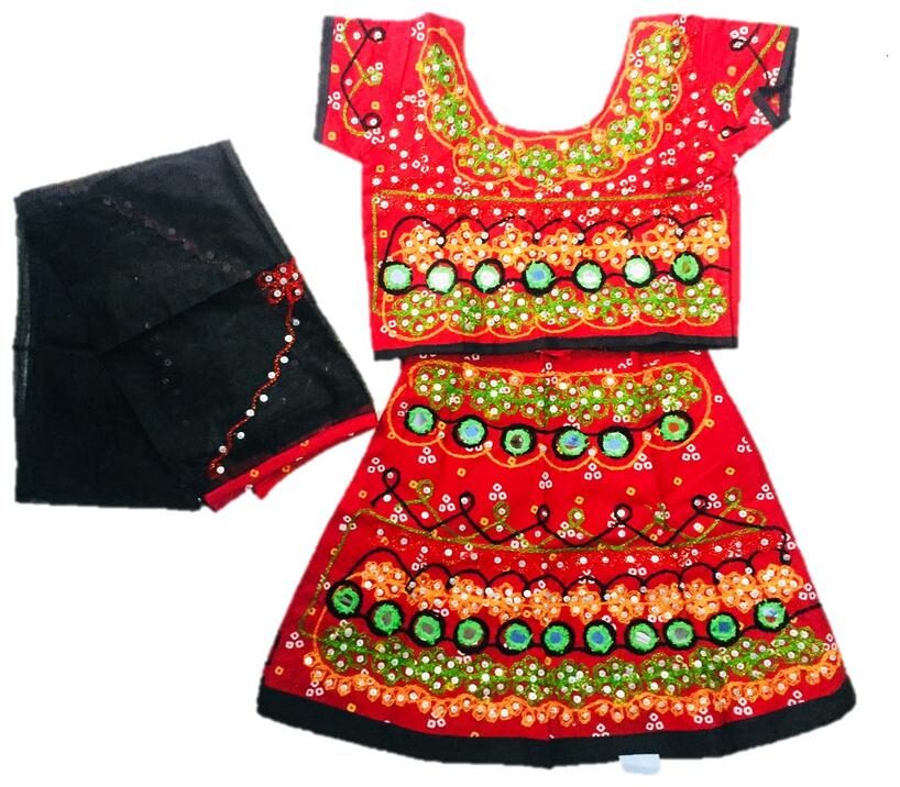 

PK Hub Girl s Cotton Embellished Short sleeves Lehenga choli - Multi