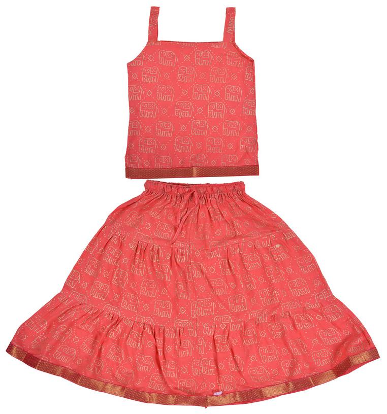 

PK Hub Girl s Rayon Printed Sleeveless Lehenga choli - Pink