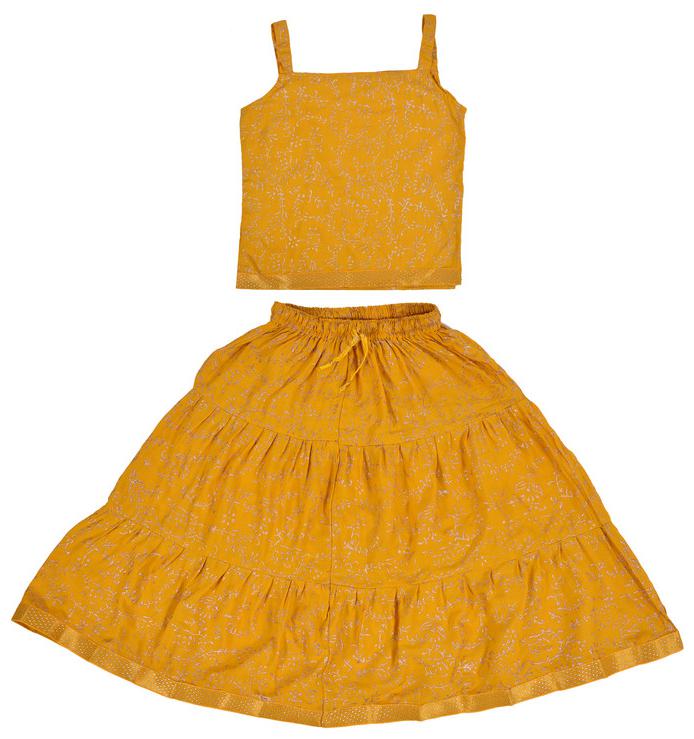 

PK Hub Girl s Rayon Printed Sleeveless Lehenga choli - Yellow