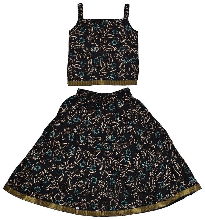 

PK Hub Girl s Rayon Printed Sleeveless Lehenga choli - Black