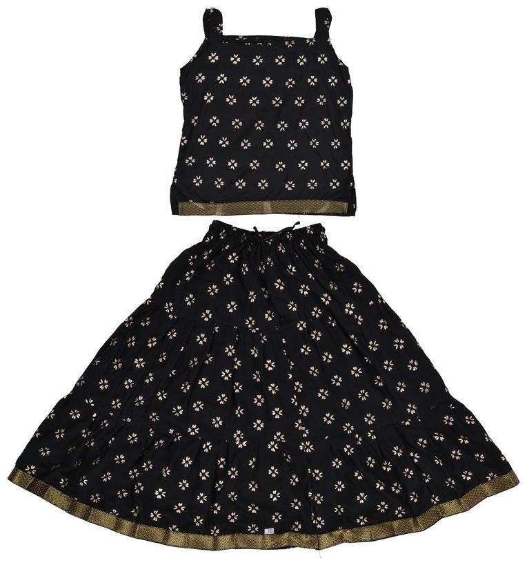 

PK Hub Girl s Rayon Printed Sleeveless Lehenga choli - Black