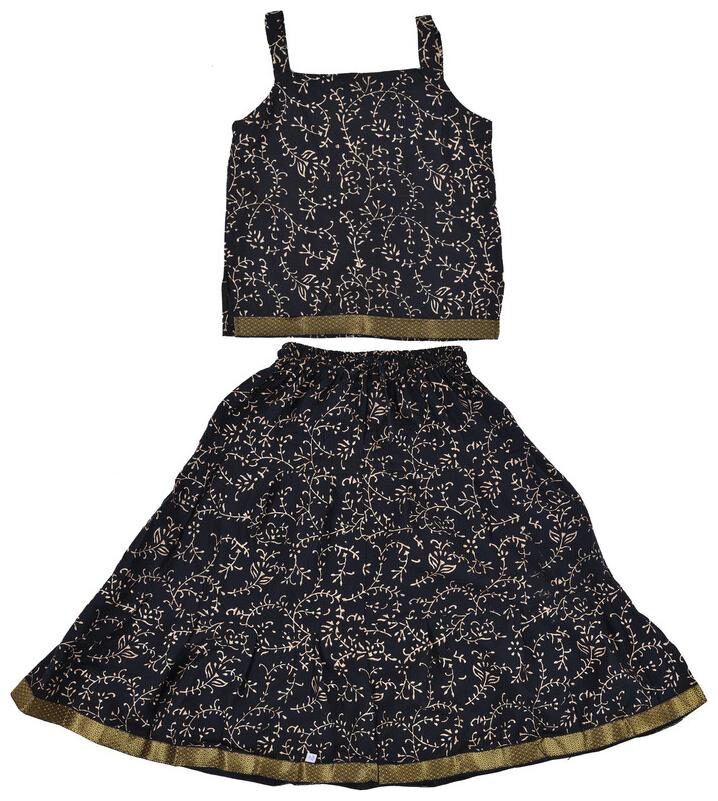 

PK Hub Girl s Rayon Printed Sleeveless Lehenga choli - Black