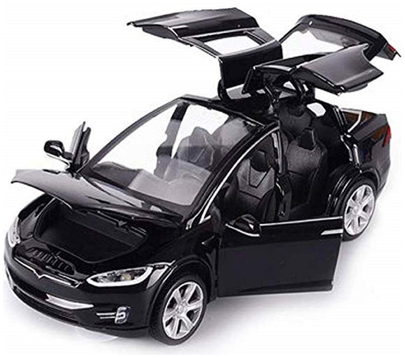 

Play pacific 1 32 Alloy Tesla X90 Pull Back Metal Car with 6 Door Open Sound Light (Black)