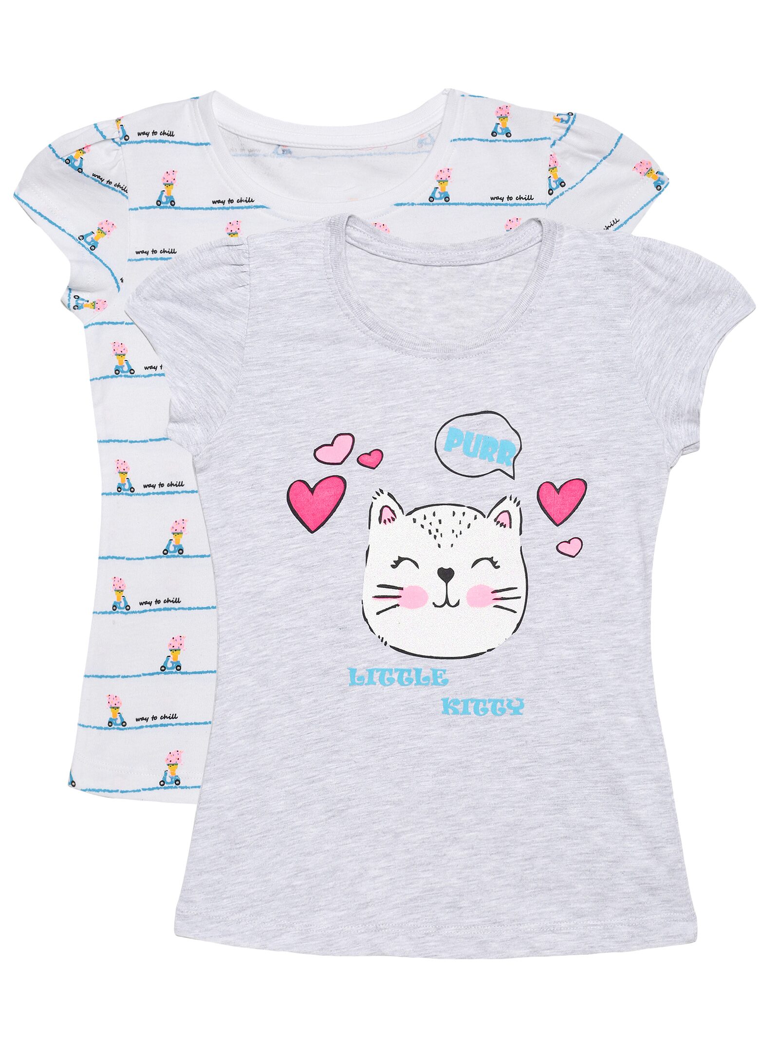 

PLUMTREE Girl Cotton Printed T shirt - White Grey