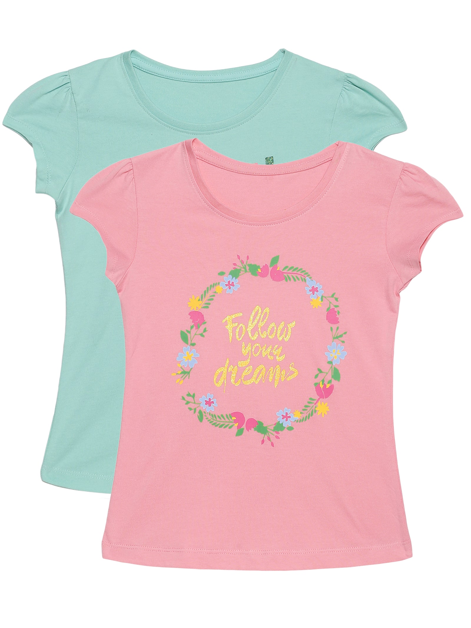 

PLUMTREE Girl Cotton Printed T shirt - Blue Pink