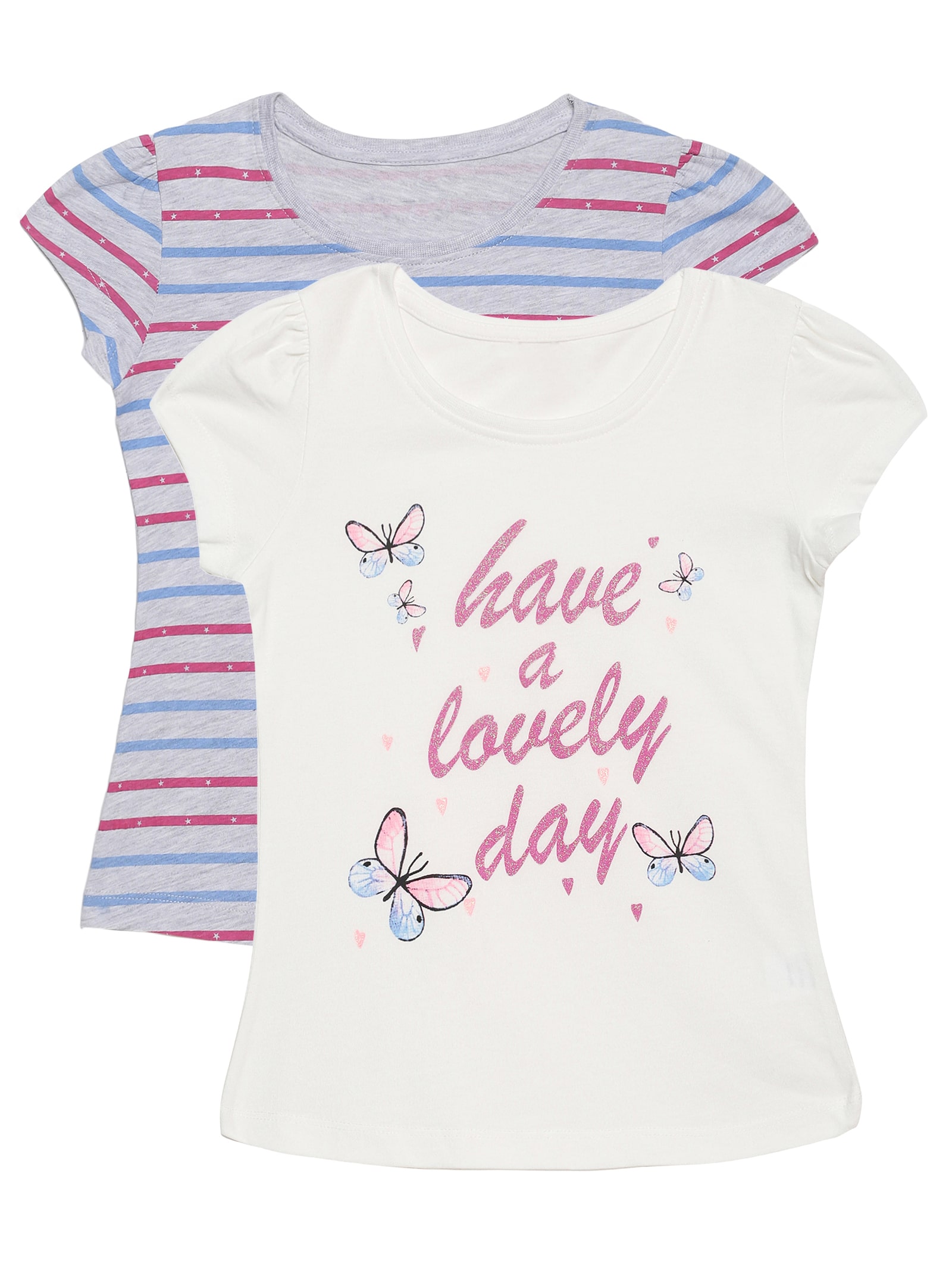 

PLUMTREE Girl Cotton Printed T shirt - Grey White