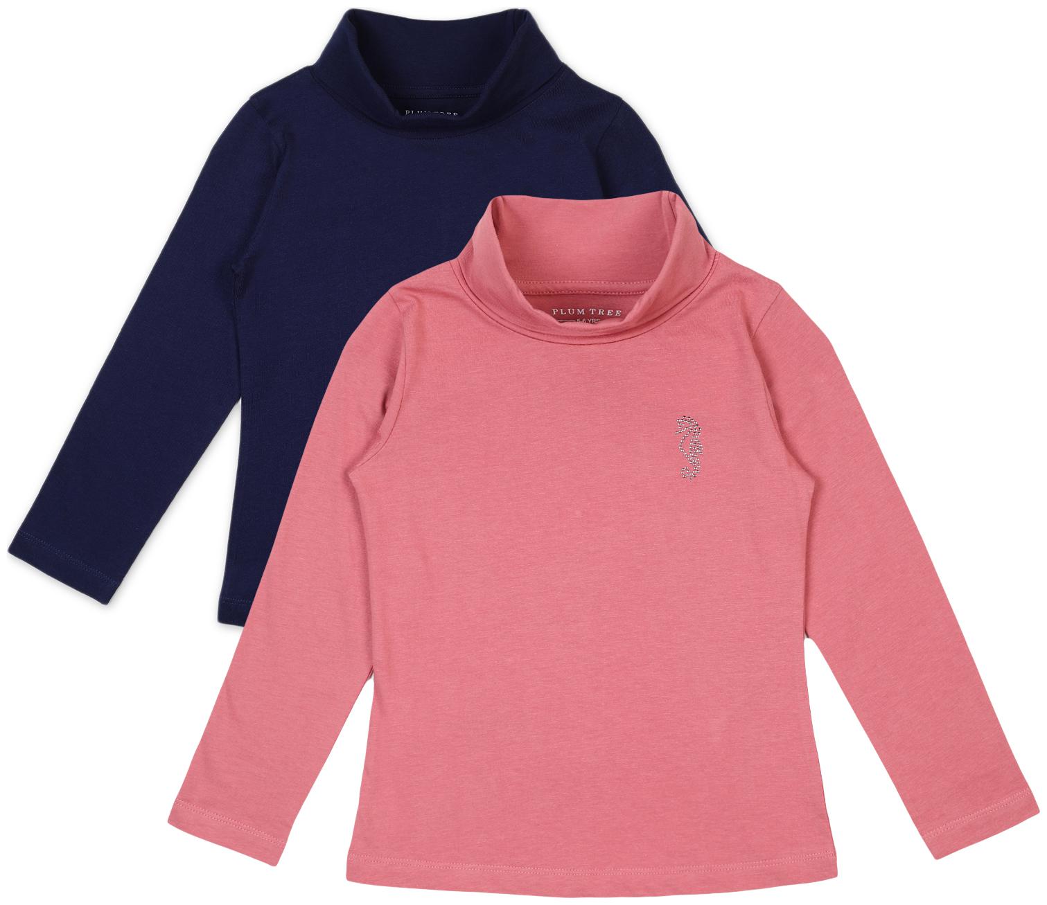 

PLUMTREE Girl Cotton Solid T shirt - Pink Blue