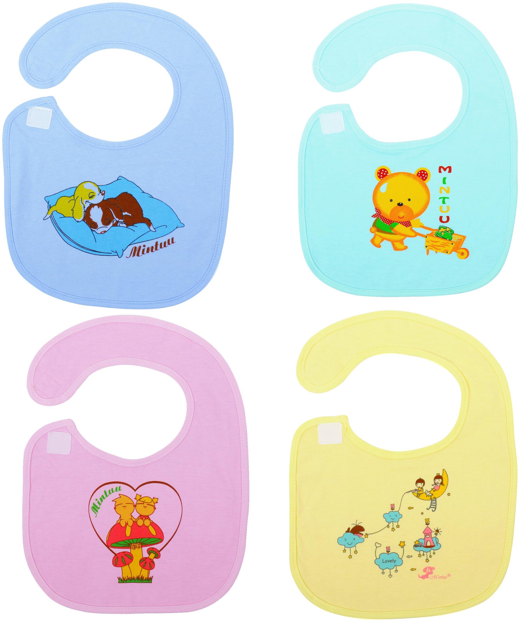 

Pokory Baby Bibs for feeding kids Pink Blue Green Yellow Bib Combo Pack of 4 with Washable Cotton material Daily Bibs Aprons for babies Adjustable Size For 2 months to 3 years with attractive designs