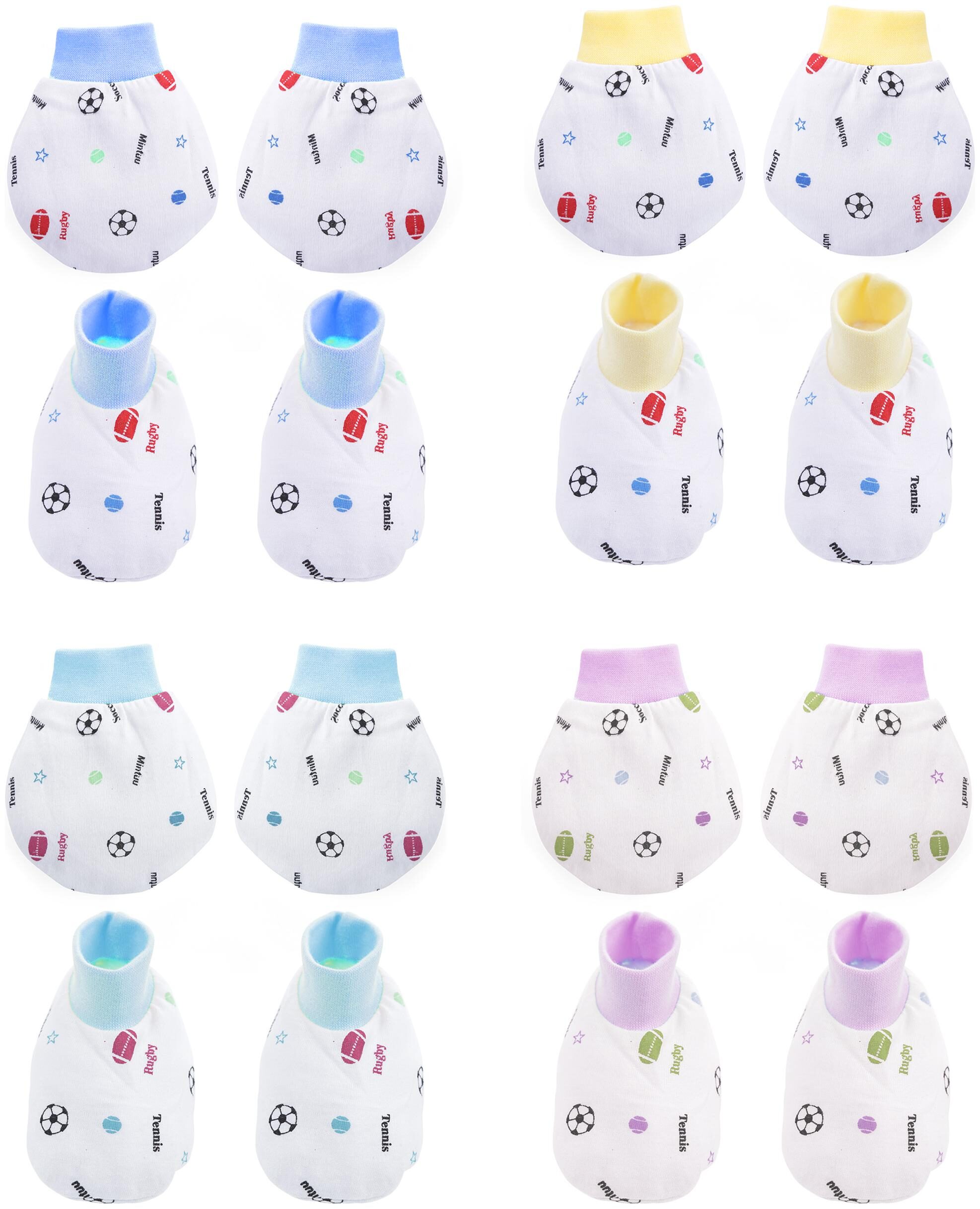 

Pokory Mitten Set for Babies with Pack of 4 of One Cotton Socks and One Hand Glove Mitten For baby Boys and baby Girls ( Multi)