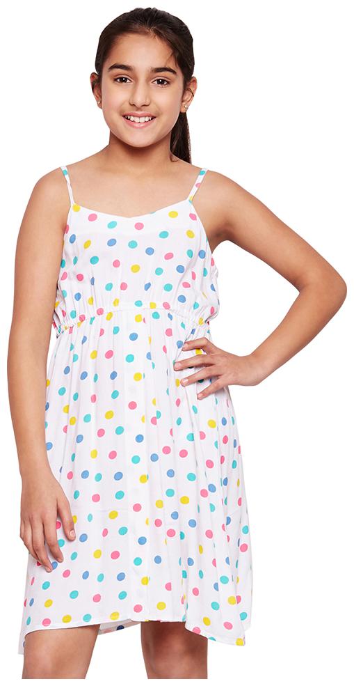 

OXOLLOXO White Viscose Rayon Sleeveless Above Knee Princess Frock ( Pack of 1 )