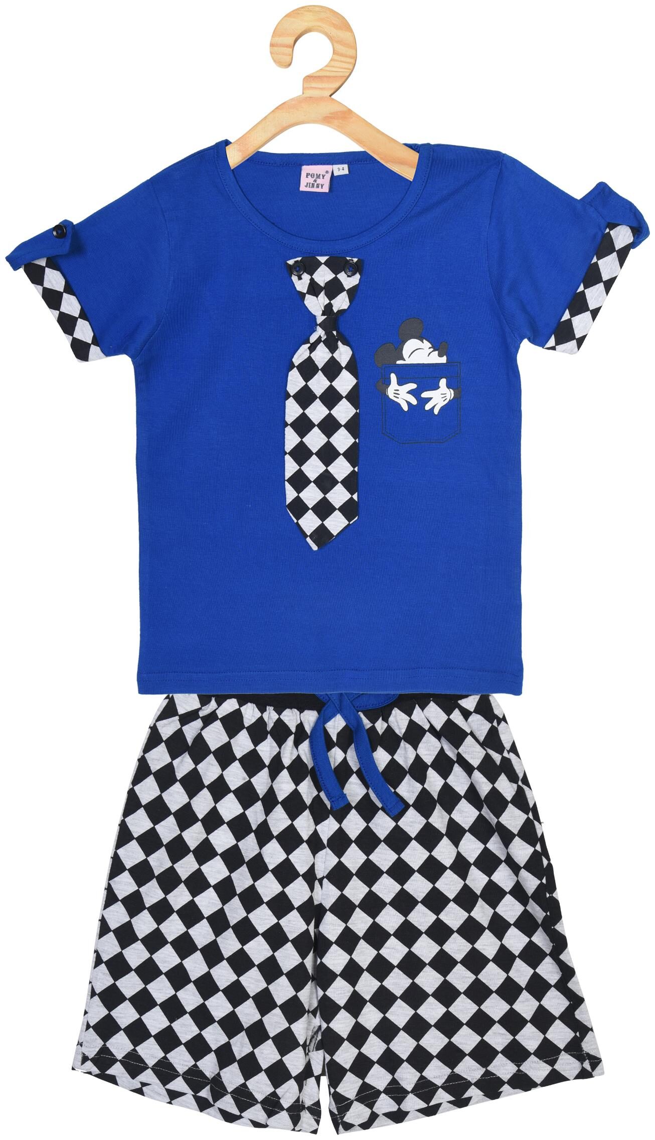 

POMY JINNY Cotton Printed Top Bottom Set - Blue