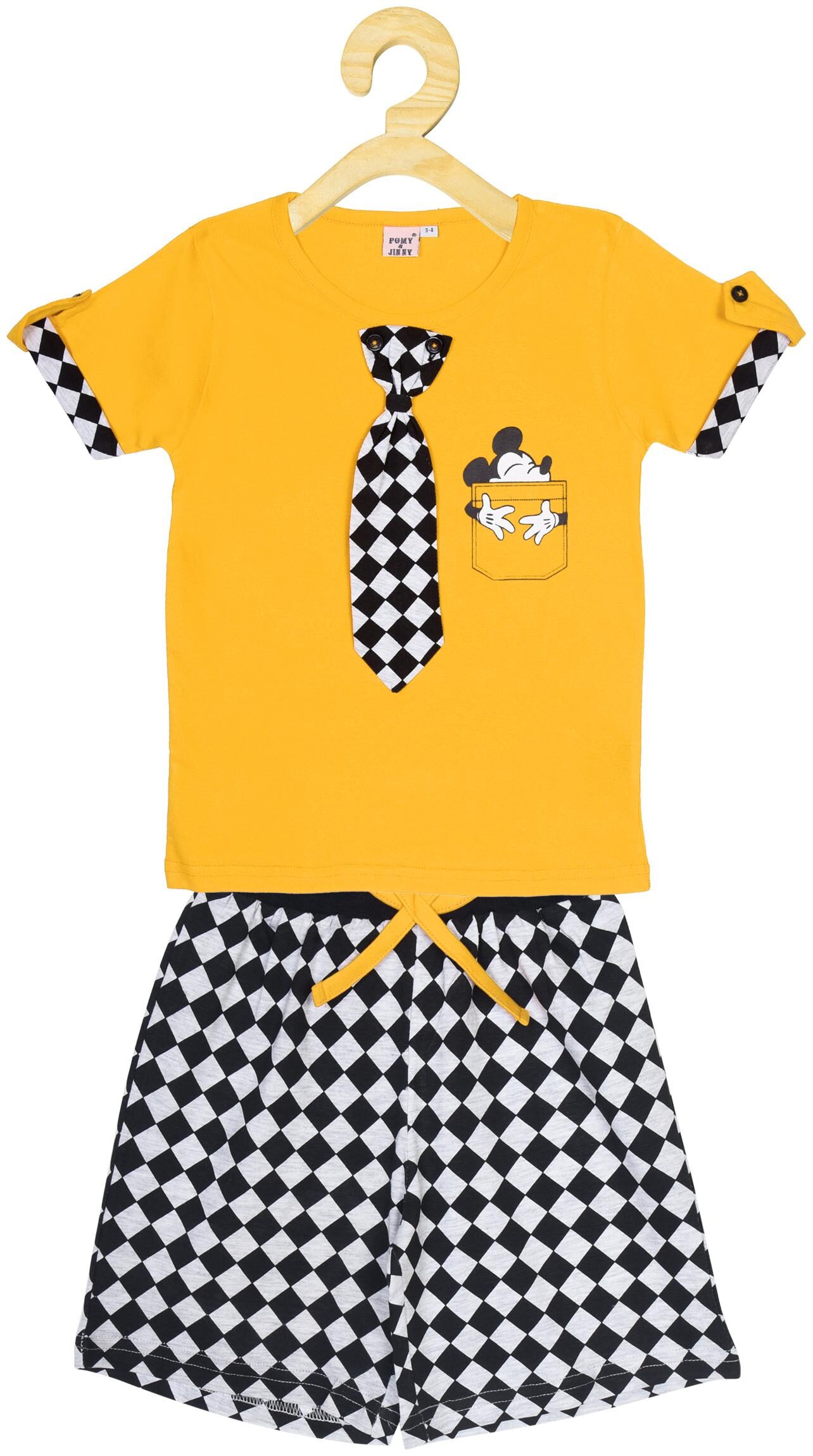 

POMY JINNY Cotton Printed Top Bottom Set - Yellow