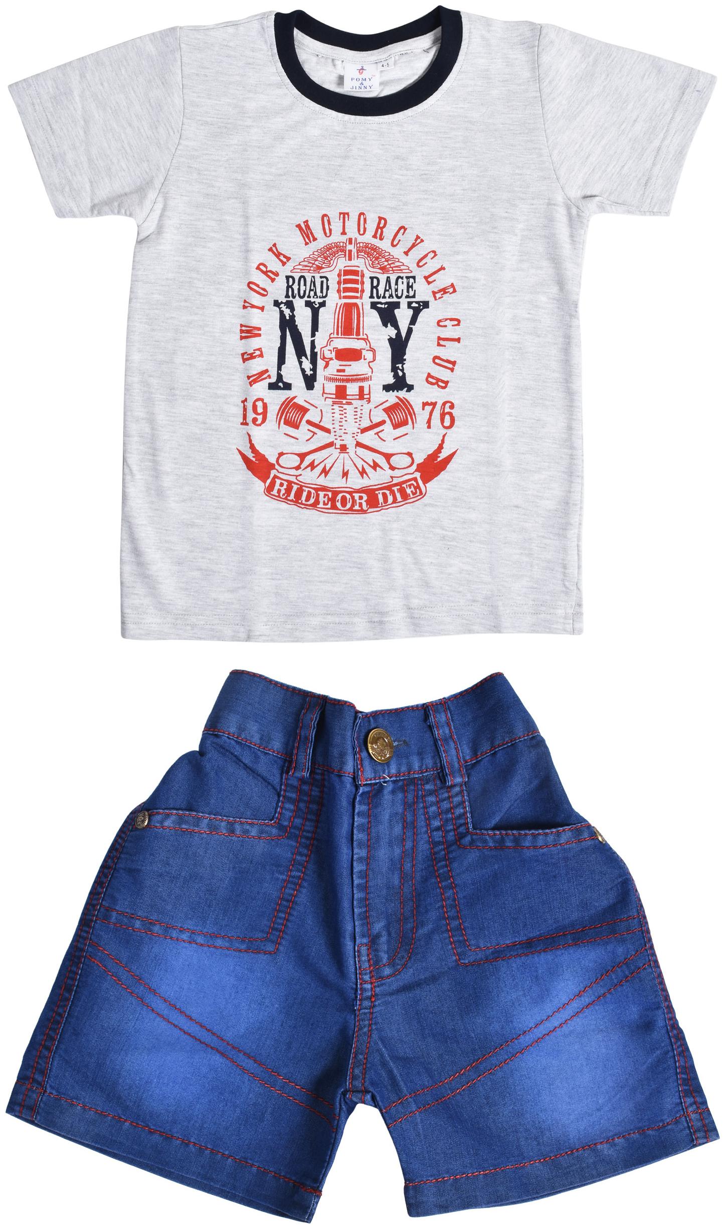 

POMY JINNY Cotton Printed Top Bottom Set - Grey Blue