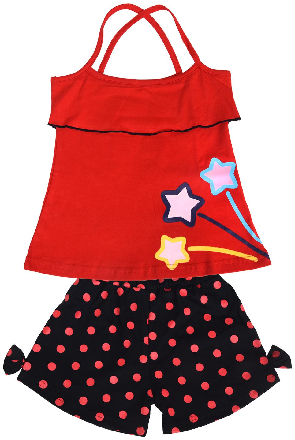 

POMY JINNY Girl Cotton Top Bottom Set - Red Black
