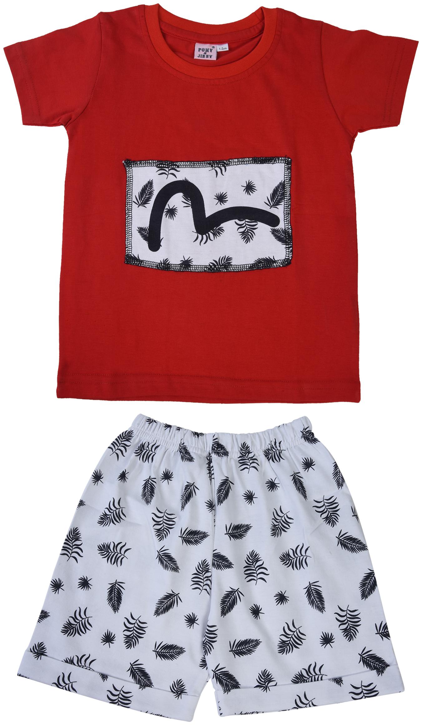 

POMY JINNY Cotton Printed Top Bottom Set - Red White