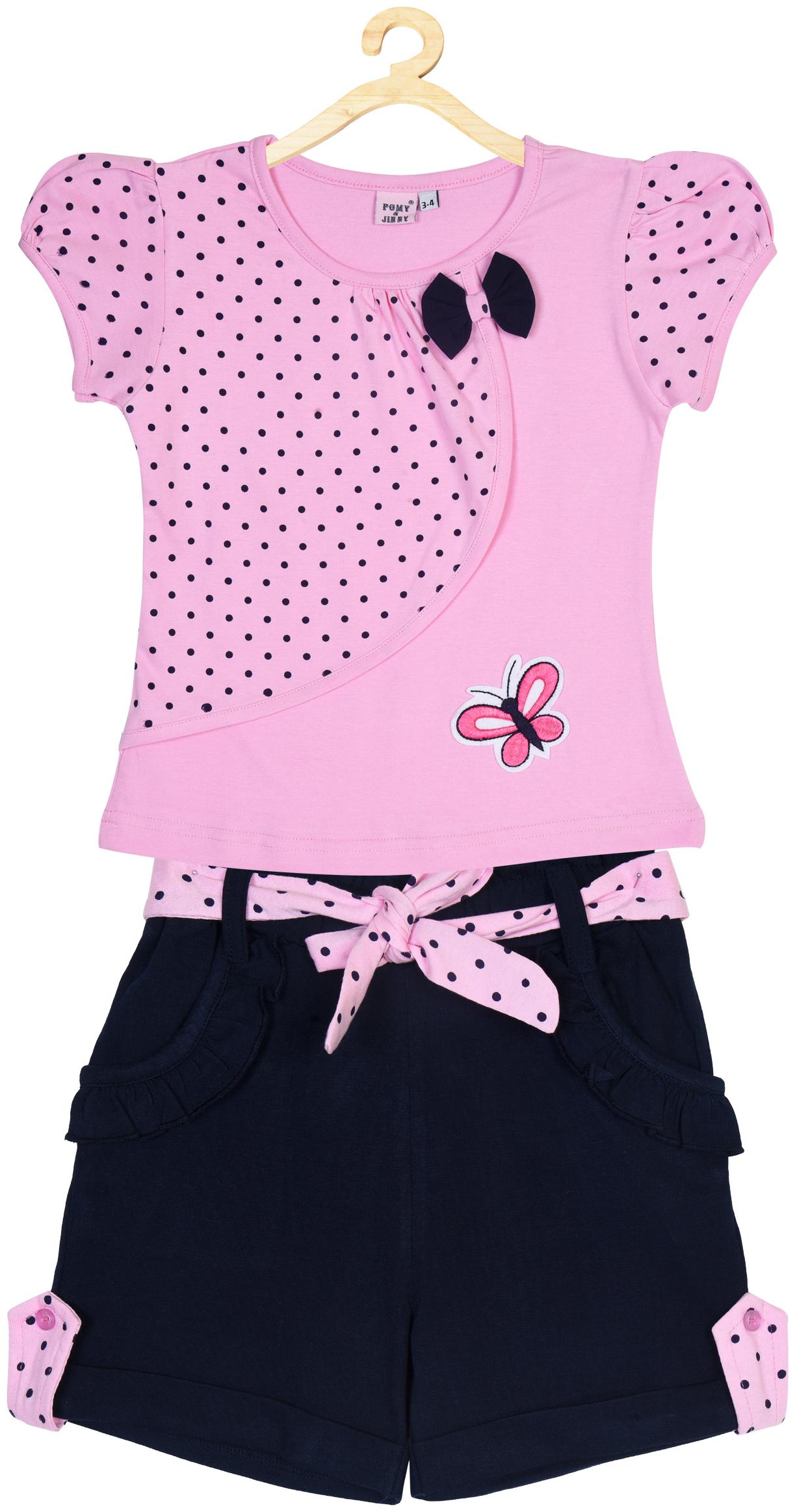 

POMY JINNY Girl Cotton Top Bottom Set - Pink
