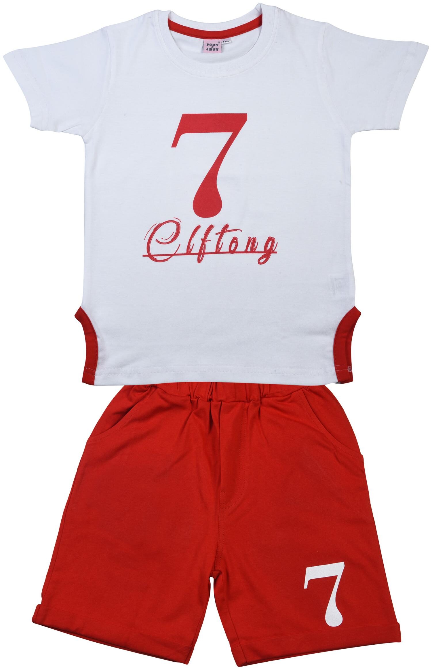 

POMY JINNY Cotton Printed Top Bottom Set - Red White