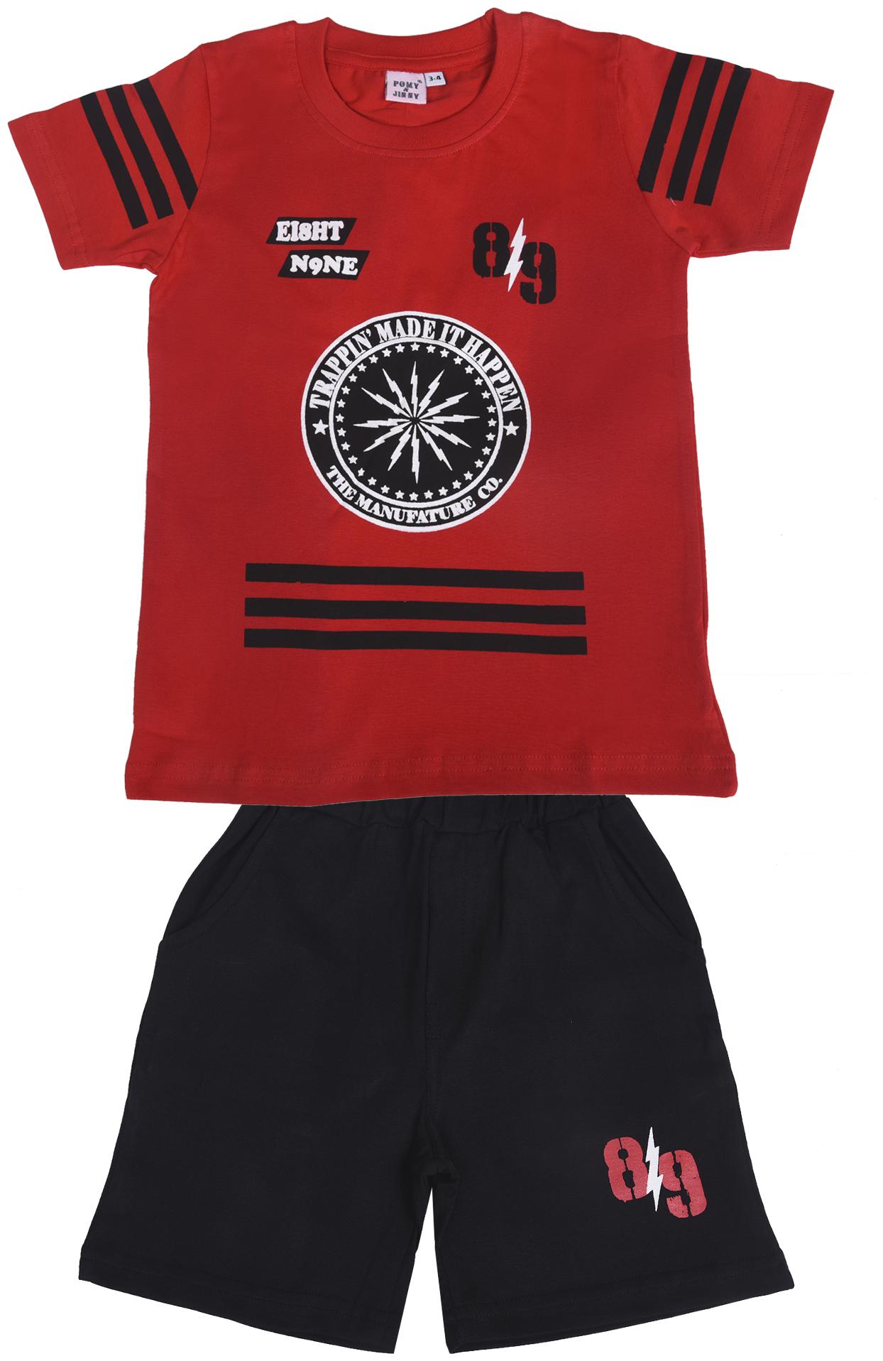 

POMY JINNY Cotton Printed Top Bottom Set - Red Black