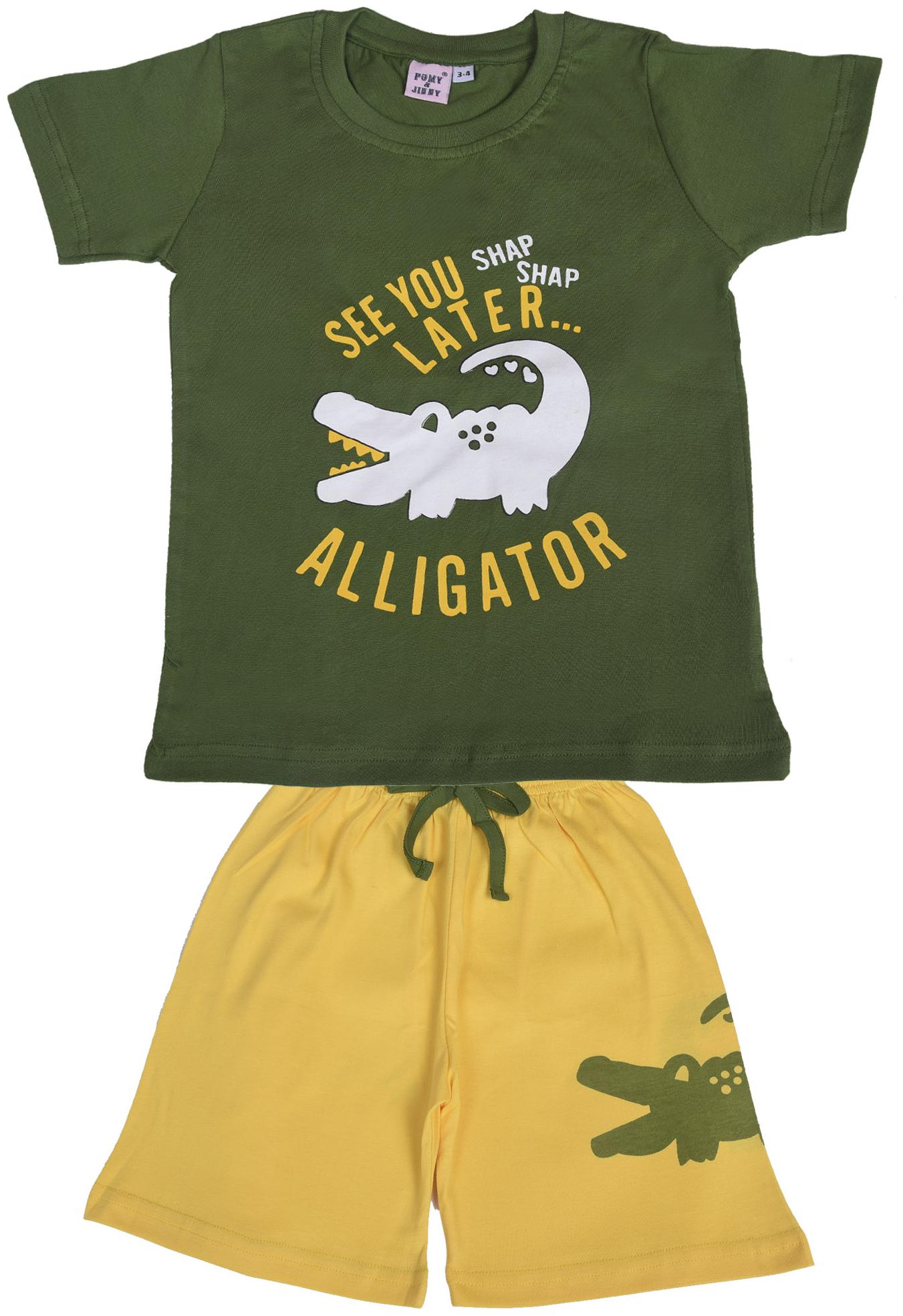 

POMY JINNY Cotton Printed Top Bottom Set - Green Yellow