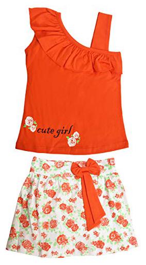 

POMY JINNY Girl Cotton Top Bottom Set - Orange White