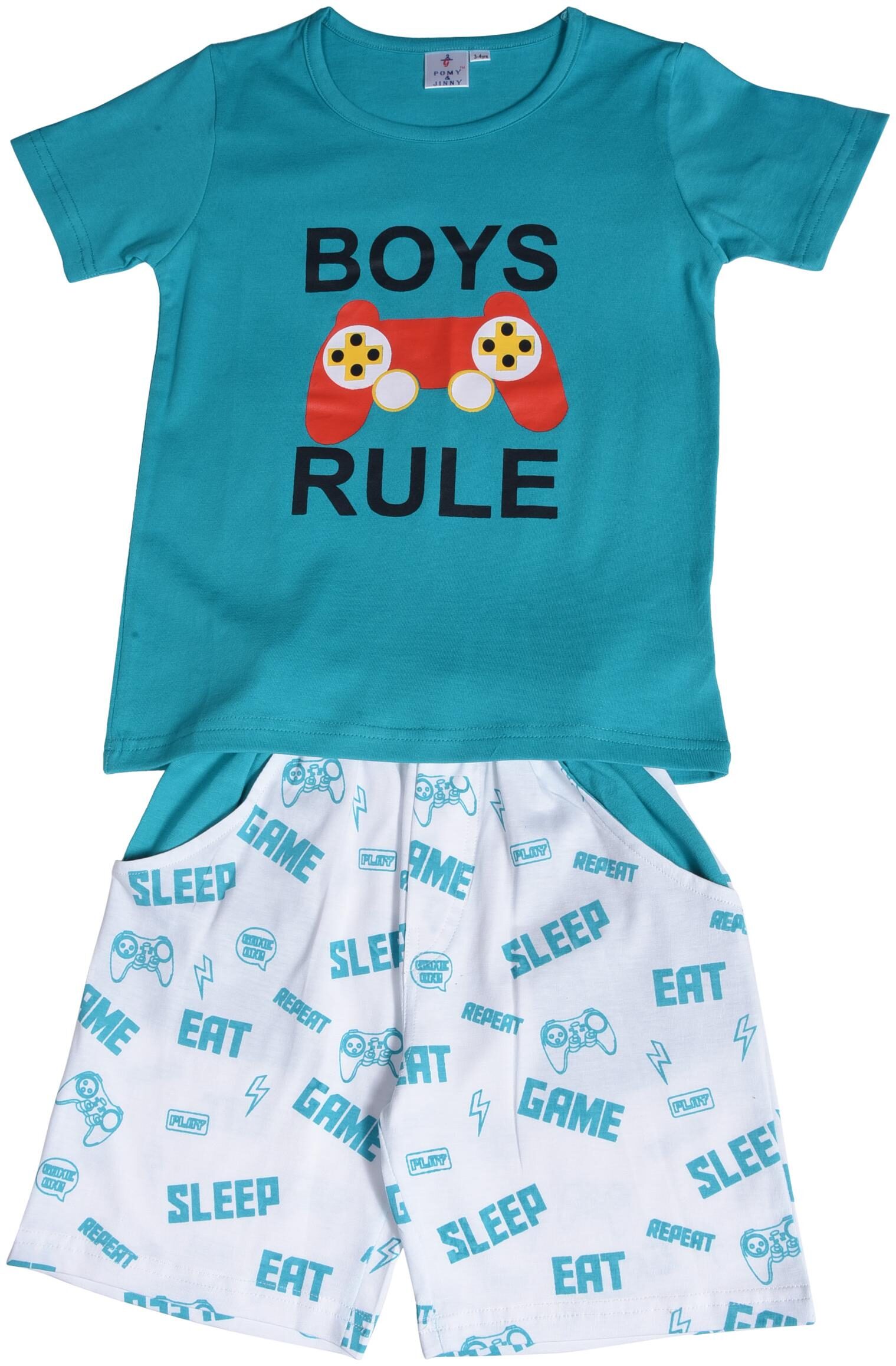 

POMY JINNY Cotton Printed Top Bottom Set - Blue White