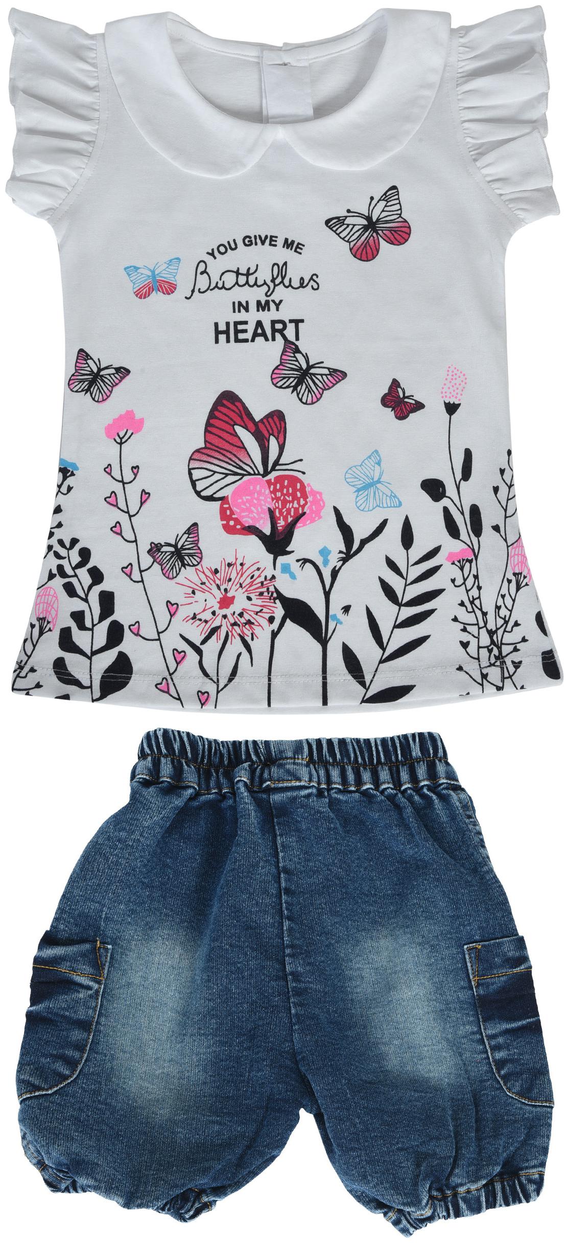 

POMY JINNY Girl Cotton Top Bottom Set - White Blue