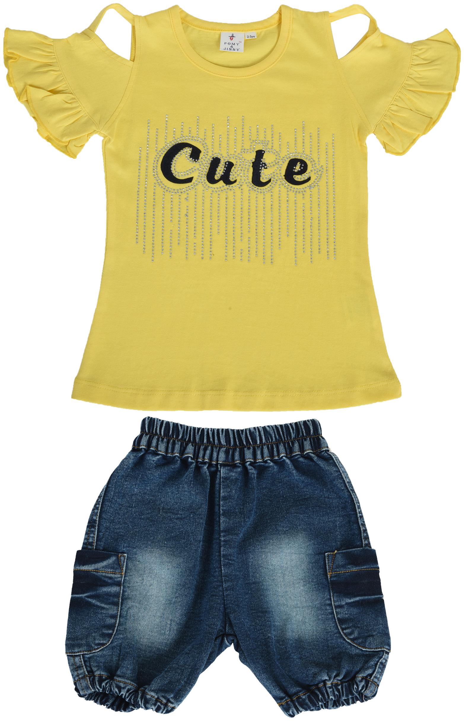 

POMY JINNY Girl Cotton Top Bottom Set - Yellow Blue