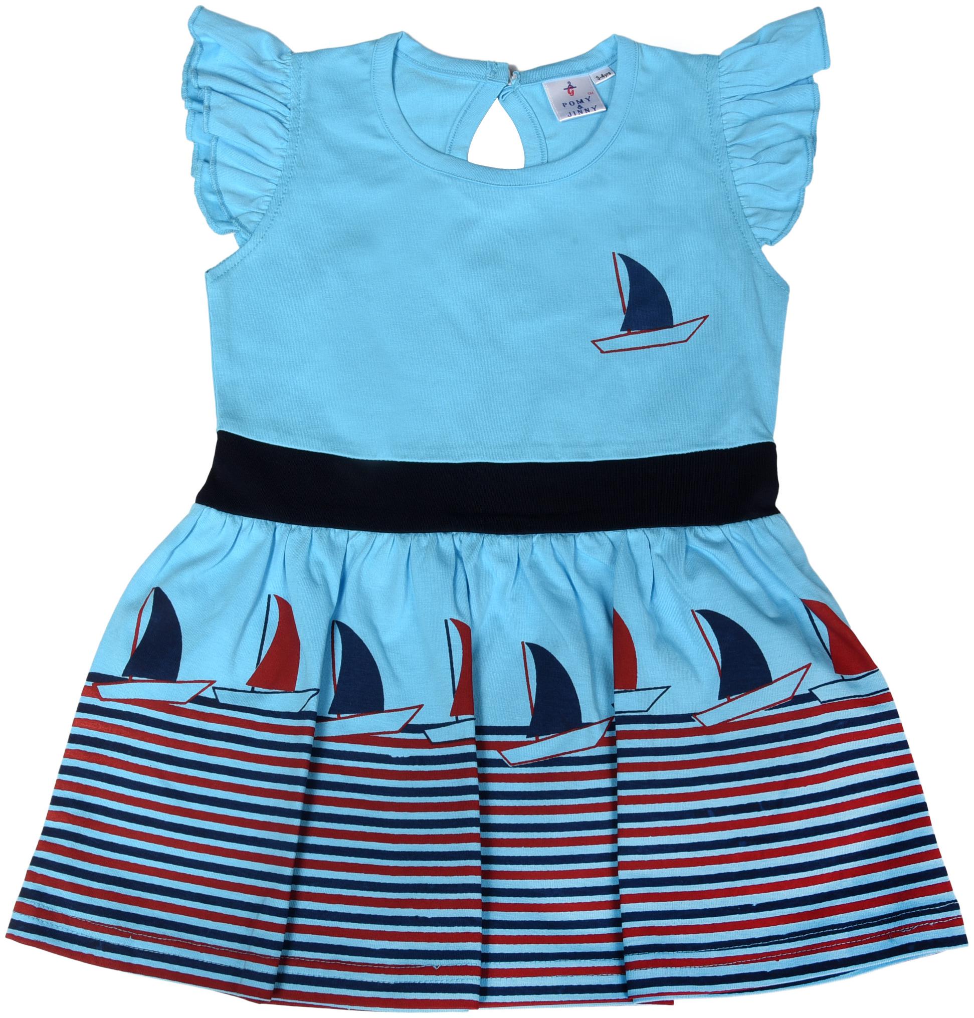 

POMY JINNY Blue Cotton Sleeveless Above Knee Princess Frock ( Pack of 1 )