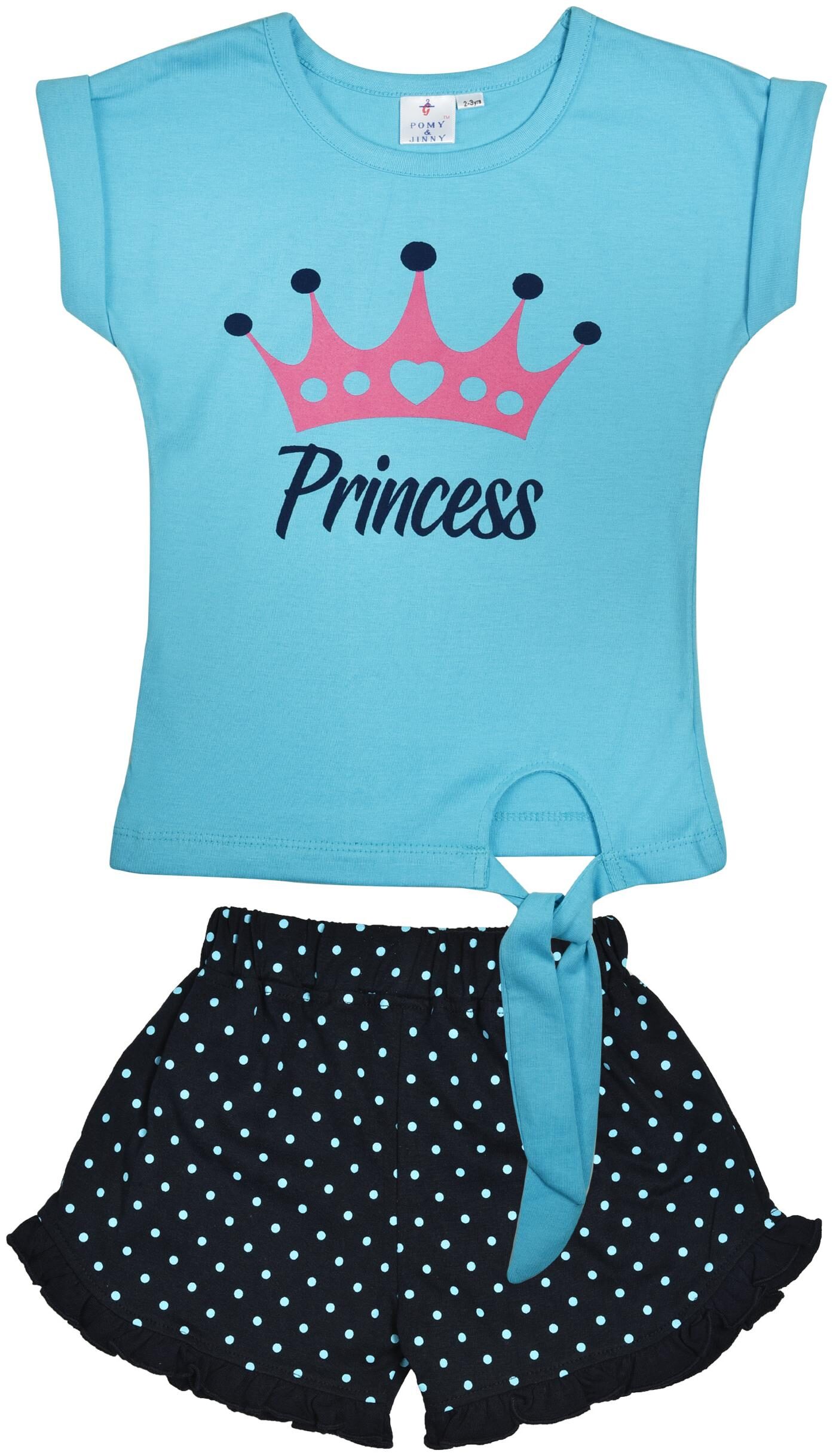 

POMY JINNY Girl Cotton Top Bottom Set - Blue Black
