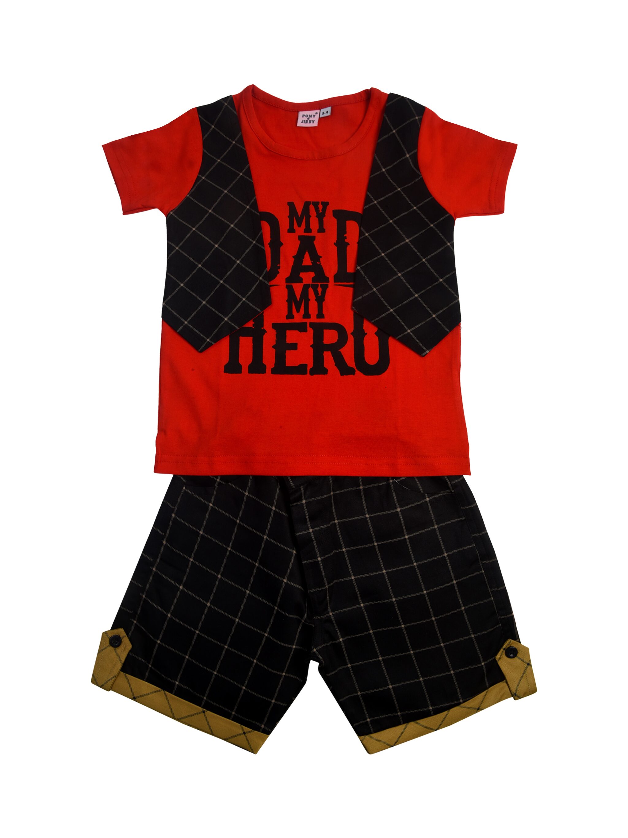

POMY JINNY Cotton Printed Top Bottom Set - Orange Black